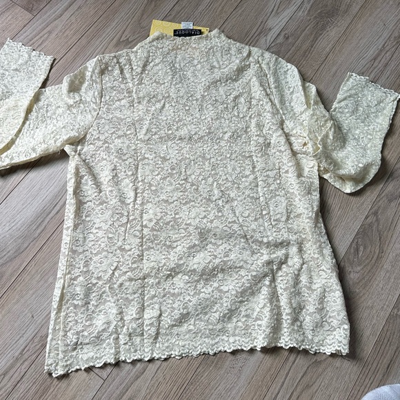 Dialogue Standing V-neck Lined Bodice Lace Top Sz L NWT IVORY A36225 - Picture 2 of 6